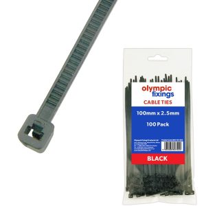 OLYMPIC FIXINGS Cable Ties 300 x 4.8mm Black (pack 100)