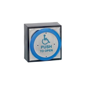 SSP Surface Blue Rim Weatherproof Exit Button Disabled Logo Stainless Steel